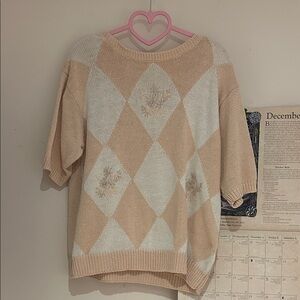 Light pink and White Argyle Vintage Sweater